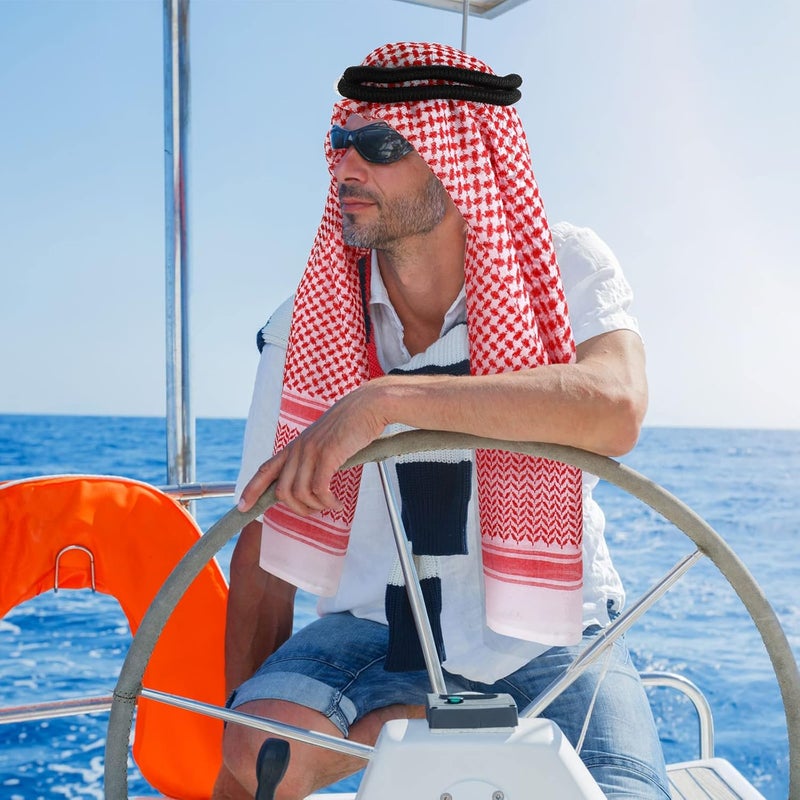 Hoolerry Arab Shemagh Muslim Keffiyeh Head Wrap Scarf Arabic Tactical Desert Headwear with Aqel Rope Halloween Costume Accessories - Image 4